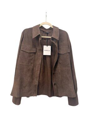 MARELLA Brown Suede Goat Leather Utility Jacket | Size US 0 / IT 36